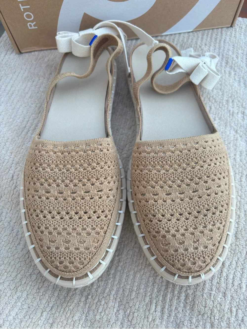 Rothy's D'Orsay Ankle Tie Espadrilles in Natural Beige with Cream Ties